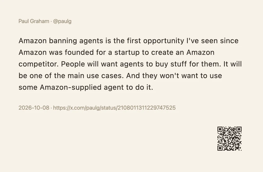 A share image card generated from a tweet: the author and handle at the top, the tweet text in the middle, then a line with the date and the post link, and a QR code in the corner